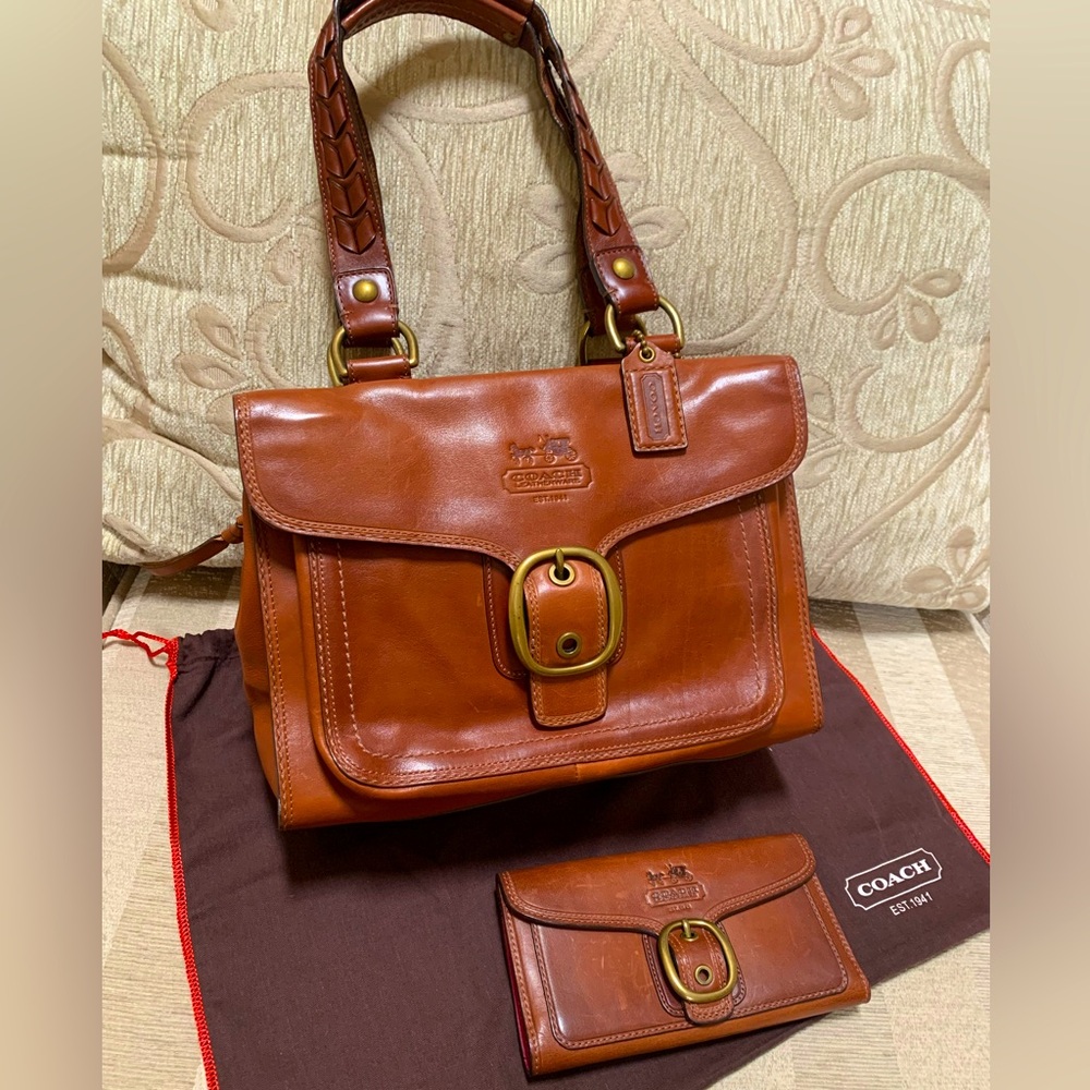 Coach Large Bleecker Burnished Leather British Tan Shoulder Bag